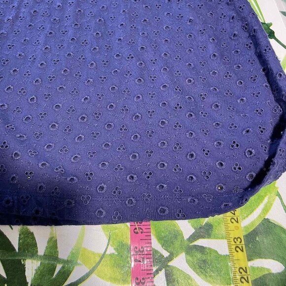 Free People Apricot Rose Mini Dress Womens Large Navy Blue Eyelet Puff Sleve - Picture 13 of 13